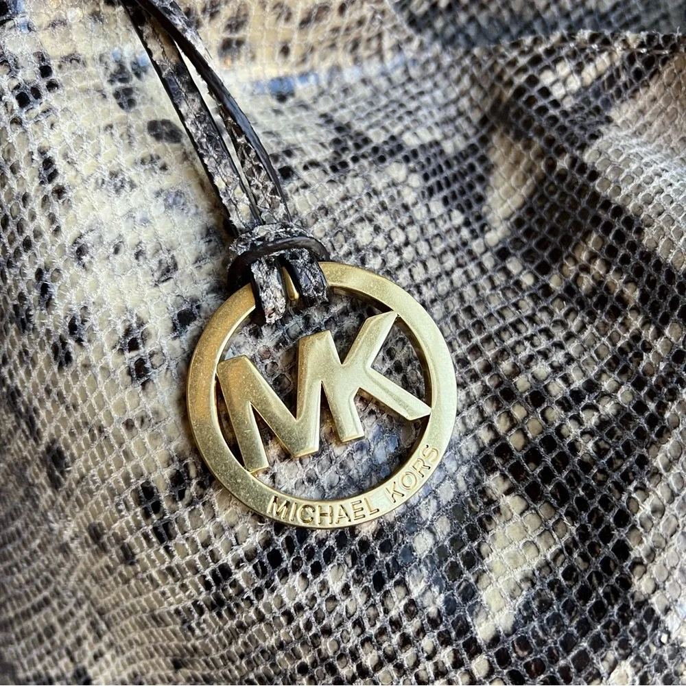 Michael Kors Ines Snake Print Leather Metal Chain Hobo Retail $498